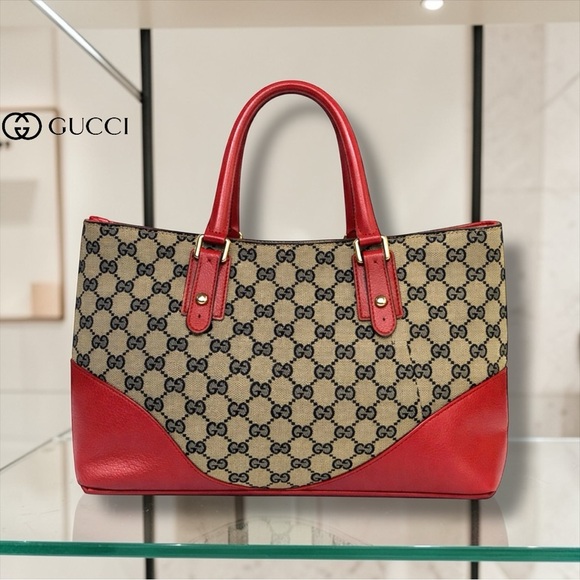 GUCCI RED LEATHER CANVAS GG HORSEBIT VINTAGE Y2K EQUESTRIAN SHOULDER BAG - Picture 2 of 10